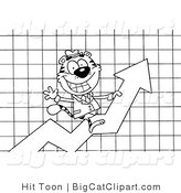 Big Cat Vector Clipart of a Outlined Business Tiger Character Riding Upwards on a Profit Statistics Arrow by Hit Toon