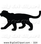 Big Cat Vector Clipart of a Profiled Black Puma Silhouette Walking Left by