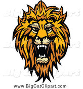 Big Cat Vector Clipart of a Roaring Male Lion Head by Chromaco