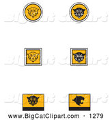 Big Cat Vector Clipart of a Set of Six Black, White and Orange Cougar or Wildcat Icons by Eugene