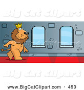 Big Cat Vector Clipart of a Smiling King Lion Character Walking down a Hallway in a Castle by Cory Thoman