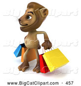 Big Cat Vector Clipart of a Smiling Lion Character Carrying Shopping Bags by