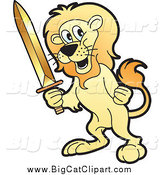 Big Cat Vector Clipart of a Tough Lion Holding a Sword by Lal Perera