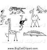 Big Cat Vector Clipart of Black and White Sketches of Zoo Animals by Vector Tradition SM
