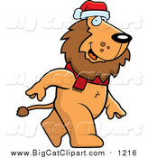 Cartoon Vector Clipart of a Lion Wearing Santa Hat by Cory Thoman