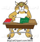 Vector Clipart of a Bobcat School Mascot Organizing and Doing Homework by Mascot Junction