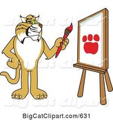 Vector Clipart of a Cartoon Bobcat Character Painting a Paw Print by Mascot Junction