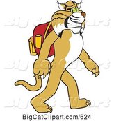 Vector Clipart of a Cartoon Bobcat Mascot Walking to School by Toons4Biz