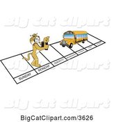 Vector Clipart of a Cartoon Bobcat School Mascot and Bus over Week Days, Symbolizing Being Proactive by Mascot Junction