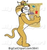Vector Clipart of a Cartoon Bobcat School Mascot Holding a Map, Symbolizing Being Proactive by Mascot Junction