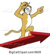 Vector Clipart of a Cartoon Bobcat School Mascot Standing on an Arrow and Pointing, Symbolizing Leadership by Mascot Junction