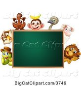 Vector Clipart of Animals Around a Blank Chalkboard by