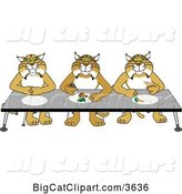 Vector Clipart of Cartoon Bobcat School Mascots Eating Together, Symbolizing Respect by Mascot Junction