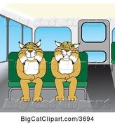 Vector Clipart of Cartoon Bobcat School Mascots Sitting on a Bus Seat, Symbolizing Safety by Toons4Biz