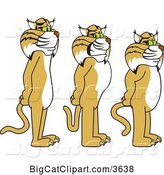 Vector Clipart of Cartoon Bobcat School Mascots Standing in Line, Symbolizing Respect by Mascot Junction