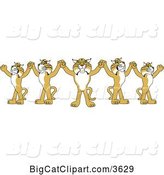 Vector Clipart of Cartoon Team of Bobcat School Mascots Holding Hands, Symbolizing Leadership by Mascot Junction