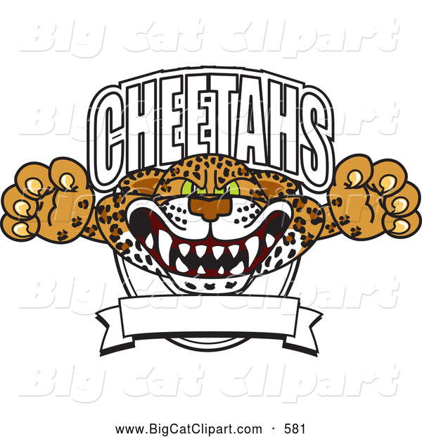 Big Cat Cartoon Vector Clipart of a Aggressive Cheetah School Mascot Banner