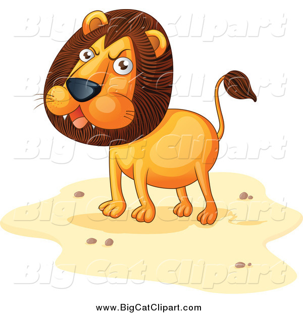 Big Cat Cartoon Vector Clipart of a Angry Lion on Sand