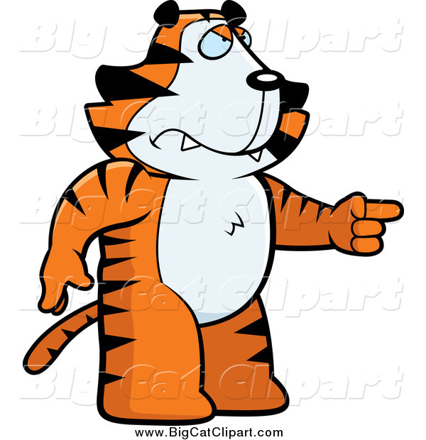 Big Cat Cartoon Vector Clipart of a Angry Tiger Standing and Pointing to the Right