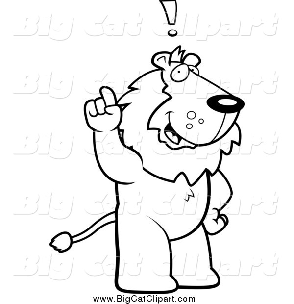 Big Cat Cartoon Vector Clipart of a Black and White Smart Lion Exclaiming