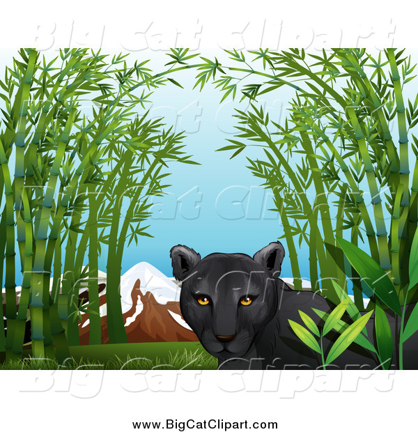 Big Cat Cartoon Vector Clipart of a Black Panther in a Bamboo Patch
