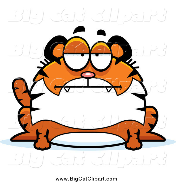 Big Cat Cartoon Vector Clipart of a Bored Chubby Tiger Sitting