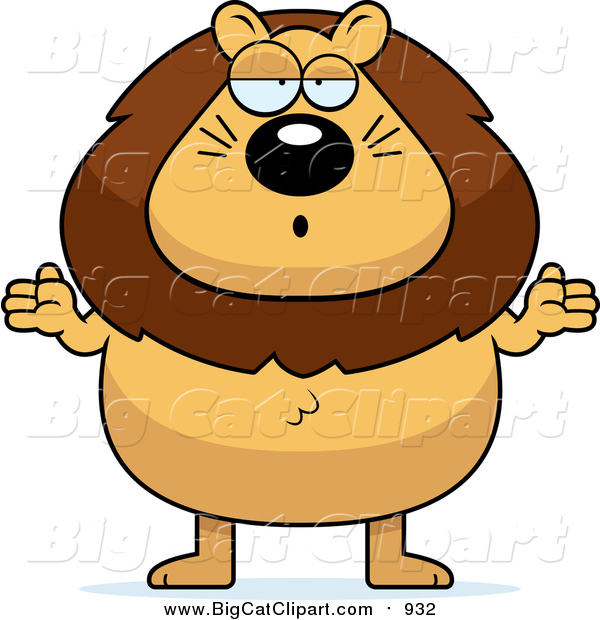 Big Cat Cartoon Vector Clipart of a Careless Plump Lion Shrugging