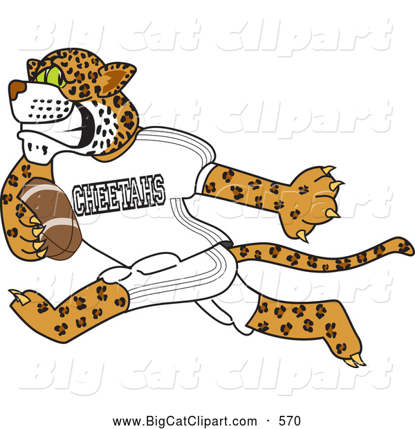 Big Cat Cartoon Vector Clipart of a Cheerful Cheetah Character School Mascot Playing Football