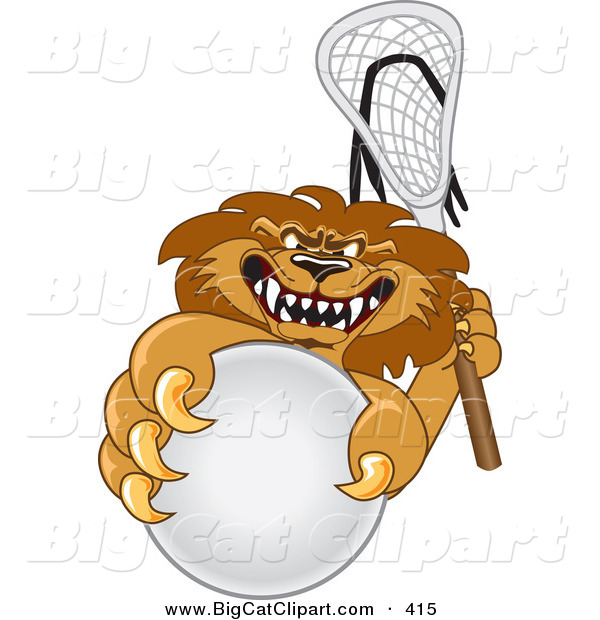 Big Cat Cartoon Vector Clipart of a Competitive Lion Character Mascot Playing Lacrosse