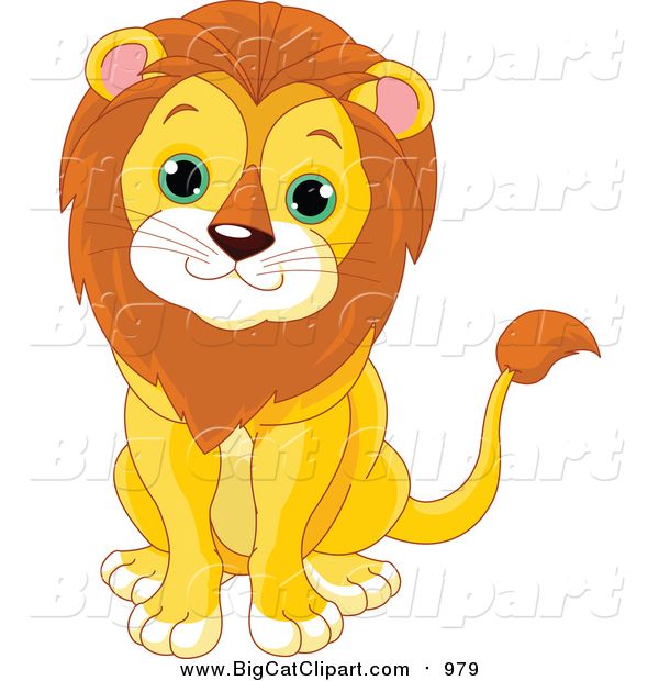 Big Cat Cartoon Vector Clipart of a Cute Baby Male Lion Sitting