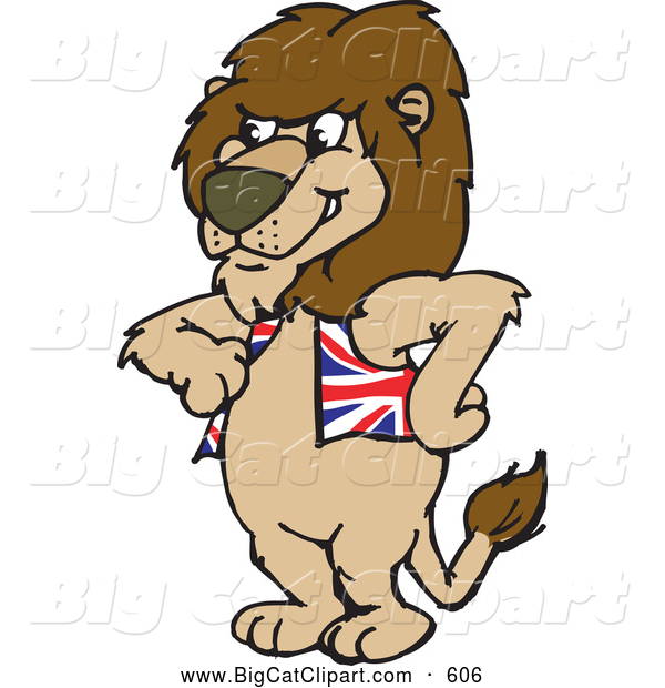 Big Cat Cartoon Vector Clipart of a Cute British Lion Wearing a Vest