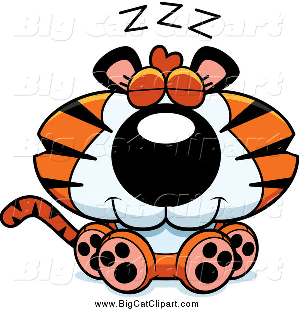 Big Cat Cartoon Vector Clipart of a Cute Dozing Tiger