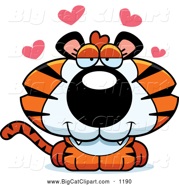 Big Cat Cartoon Vector Clipart of a Cute Infatuated Tiger