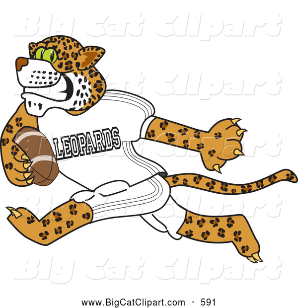 Big Cat Cartoon Vector Clipart of a Cute Leopard Character School Mascot Playing Football