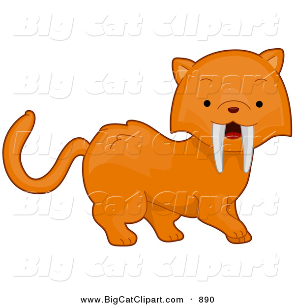 Big Cat Cartoon Vector Clipart of a Cute Sabertooth Tiger