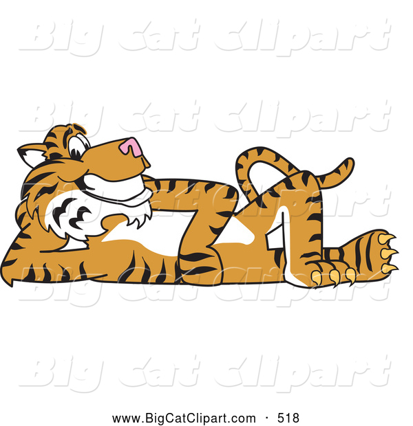Big Cat Cartoon Vector Clipart of a Cute Tiger Character School Mascot Reclined