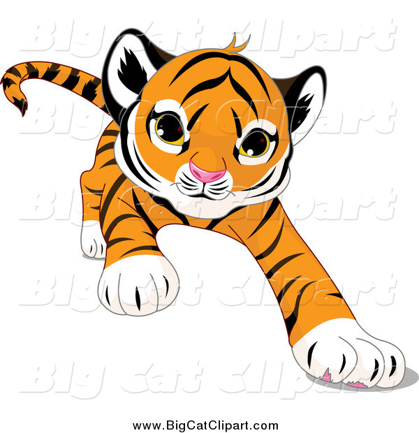 Big Cat Cartoon Vector Clipart of a Cute Tiger Crawling Forward