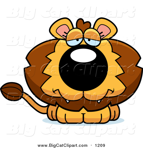 Big Cat Cartoon Vector Clipart of a Depressed Lion