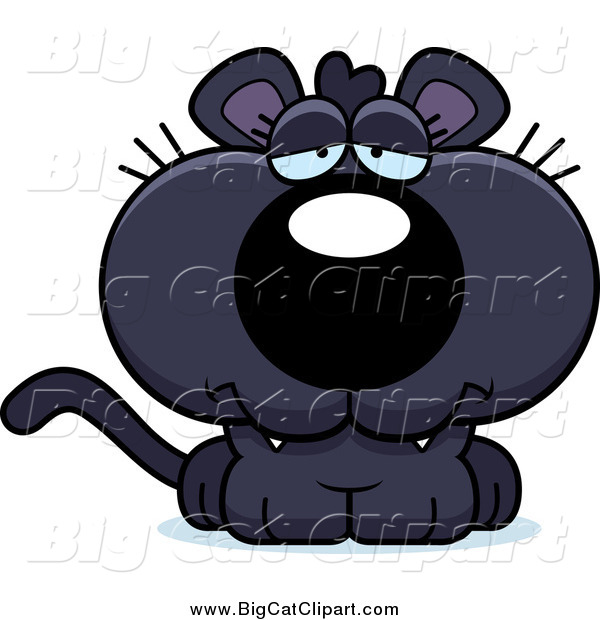 Big Cat Cartoon Vector Clipart of a Depressed Panther Cub