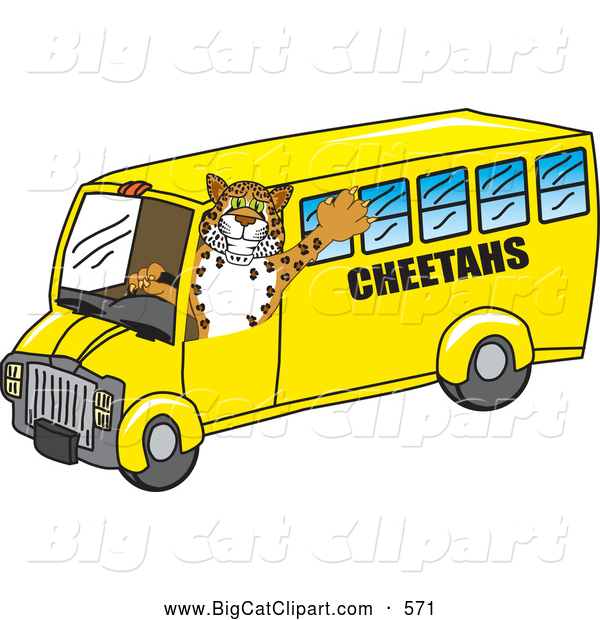 Big Cat Cartoon Vector Clipart of a Friendly Cheetah Character School Mascot Driving a Bus