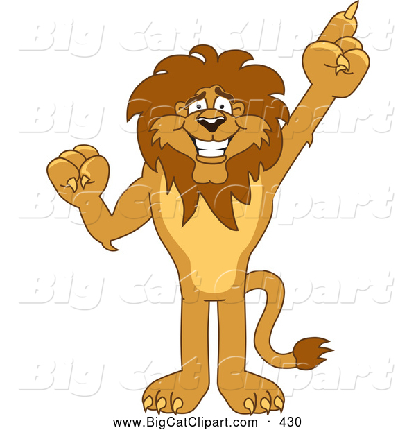 Big Cat Cartoon Vector Clipart of a Friendly Lion Character Mascot Pointing up