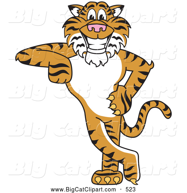 Big Cat Cartoon Vector Clipart of a Friendly Tiger Character School Mascot Leaning