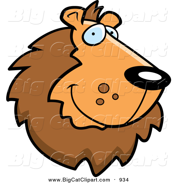 Big Cat Cartoon Vector Clipart of a Handsome Male Lion Face
