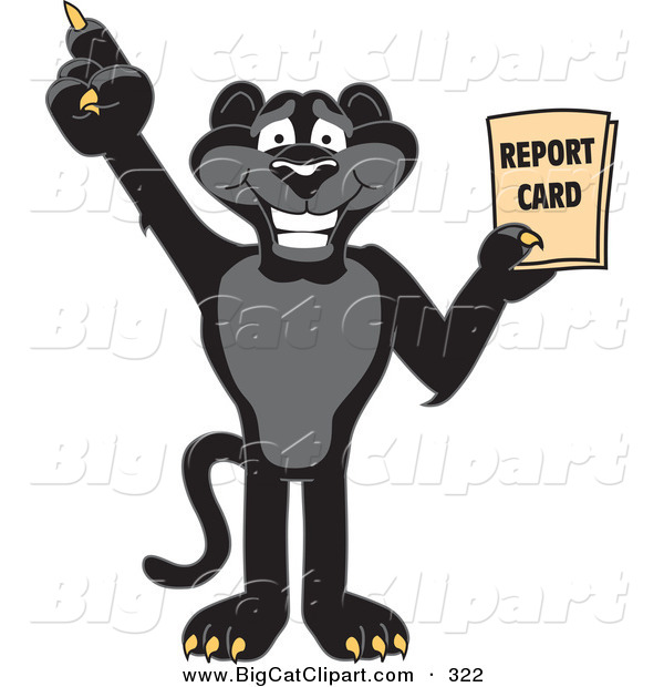 Big Cat Cartoon Vector Clipart of a Happy Black Jaguar Mascot Character Holding a Report Card