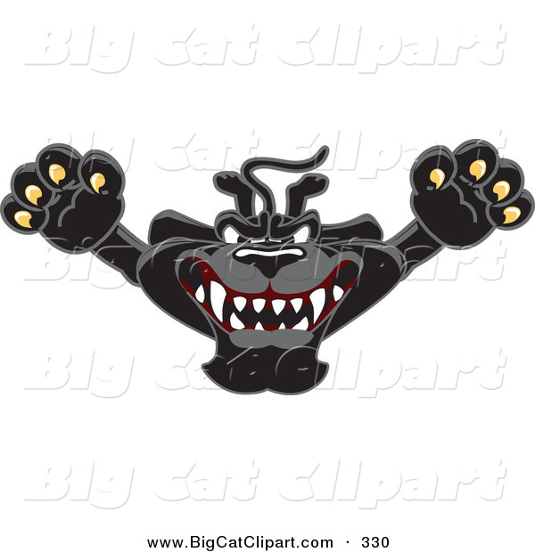 Big Cat Cartoon Vector Clipart of a Happy Black Jaguar Mascot Character Leaping