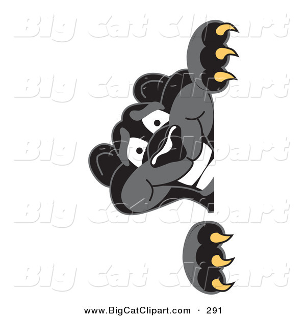 Big Cat Cartoon Vector Clipart of a Happy Black Jaguar Mascot Character Peeking