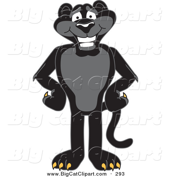 Big Cat Cartoon Vector Clipart of a Happy Black Jaguar Mascot Character with His Paws on His Hips
