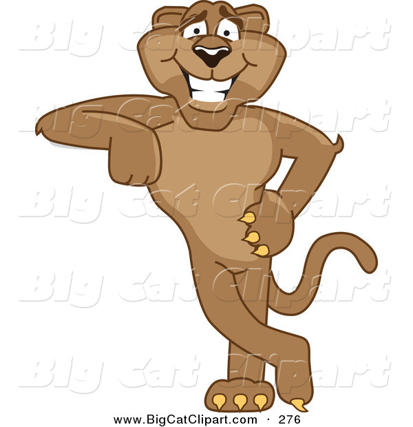 Big Cat Cartoon Vector Clipart of a Happy Cougar Mascot Character Leaning