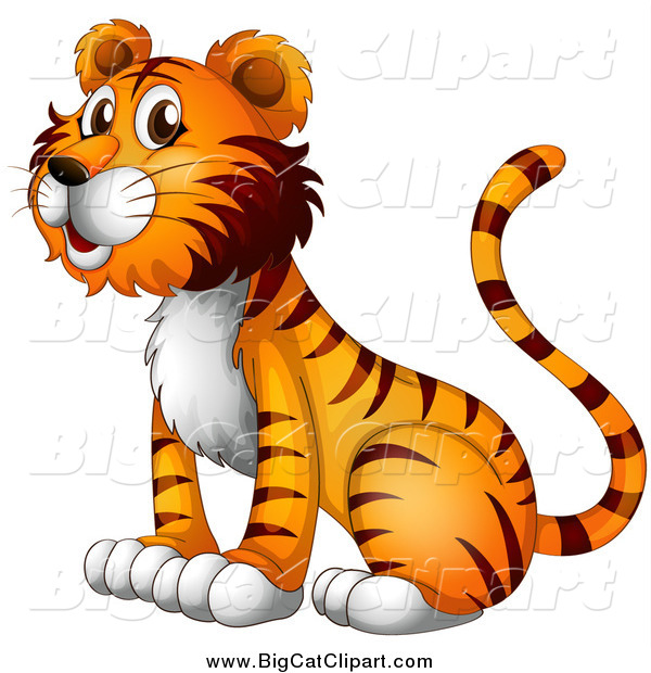 Big Cat Cartoon Vector Clipart of a Happy Tiger Sitting and Facing Left