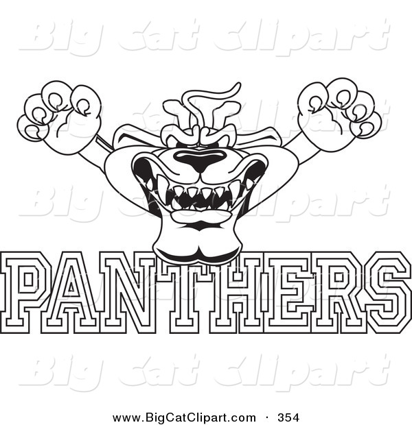 Big Cat Cartoon Vector Clipart of a Line Art Outline of a Panther Character Mascot with PANTHERS Text